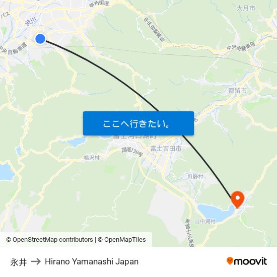 永井 to Hirano Yamanashi Japan map