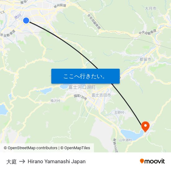 大庭 to Hirano Yamanashi Japan map