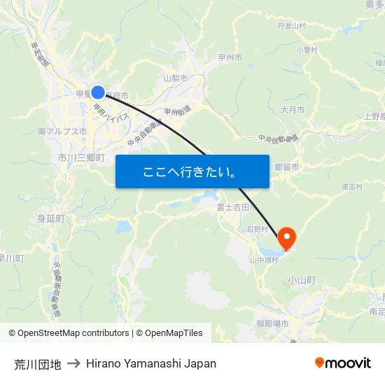 荒川団地 to Hirano Yamanashi Japan map