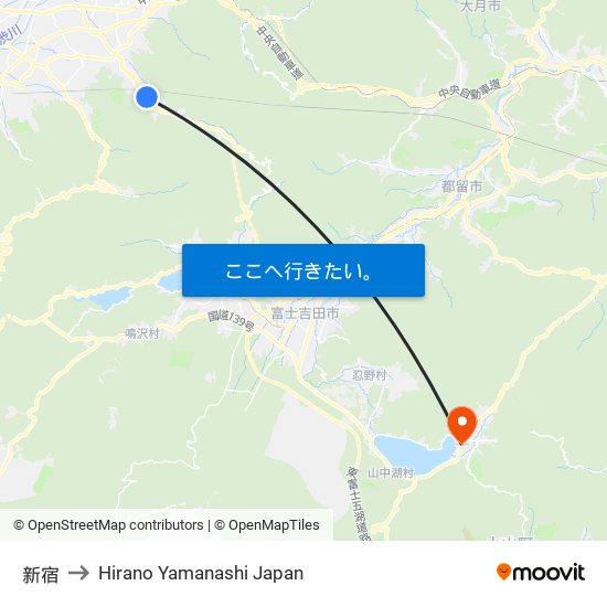 新宿 to Hirano Yamanashi Japan map