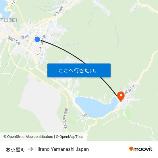 お茶屋町 to Hirano Yamanashi Japan map