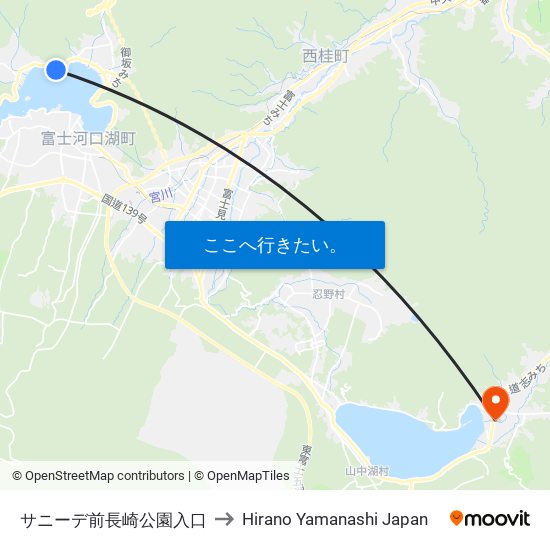 サニーデ前長崎公園入口 to Hirano Yamanashi Japan map