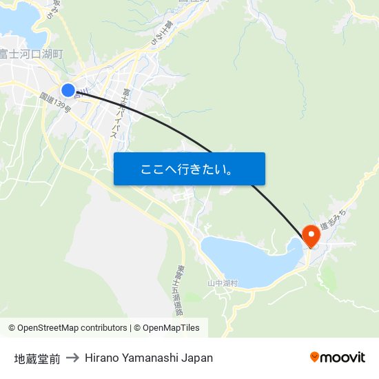 地蔵堂前 to Hirano Yamanashi Japan map