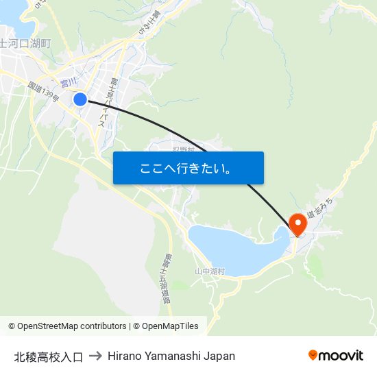 北稜高校入口 to Hirano Yamanashi Japan map