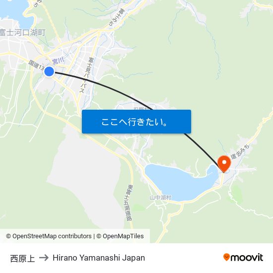 西原上 to Hirano Yamanashi Japan map