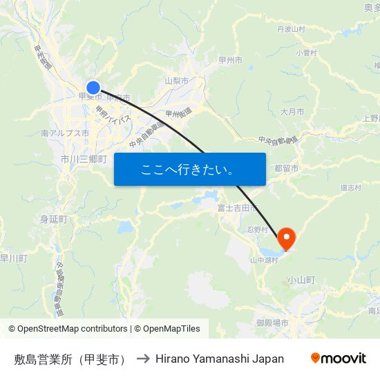 敷島営業所（甲斐市） to Hirano Yamanashi Japan map