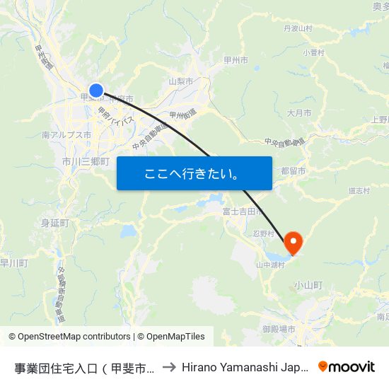 事業団住宅入口（甲斐市） to Hirano Yamanashi Japan map