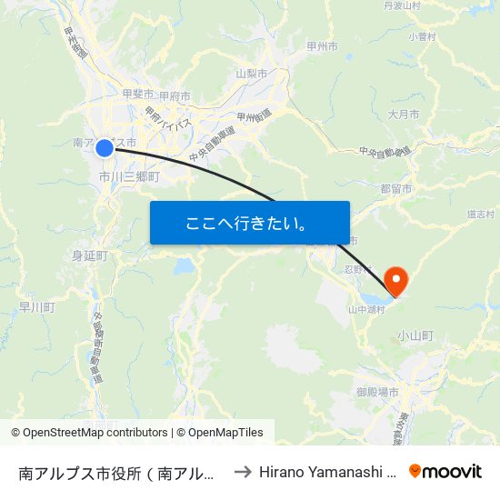 南アルプス市役所（南アルプス市） to Hirano Yamanashi Japan map