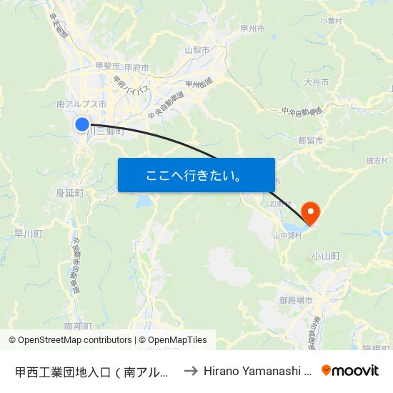 甲西工業団地入口（南アルプス市） to Hirano Yamanashi Japan map