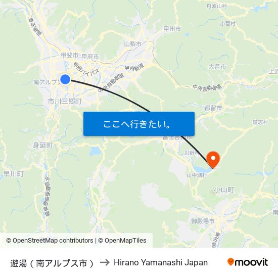 遊湯（南アルプス市） to Hirano Yamanashi Japan map