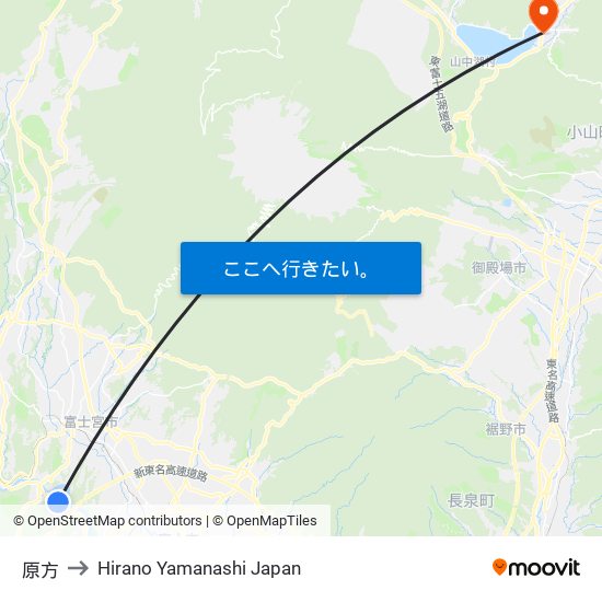 原方 to Hirano Yamanashi Japan map