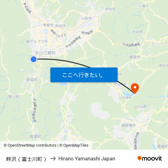 畔沢（富士川町） to Hirano Yamanashi Japan map