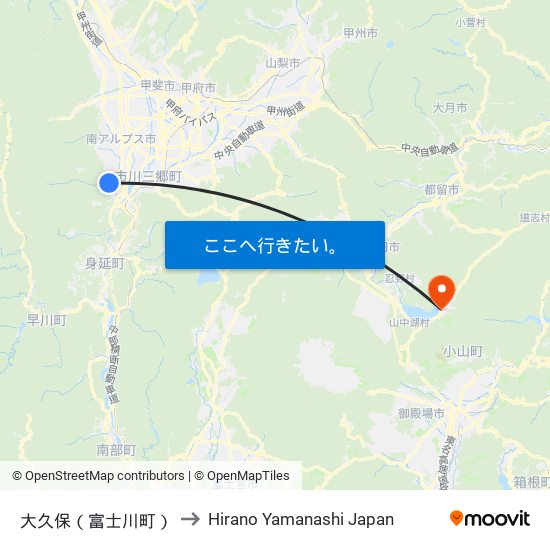 大久保（富士川町） to Hirano Yamanashi Japan map