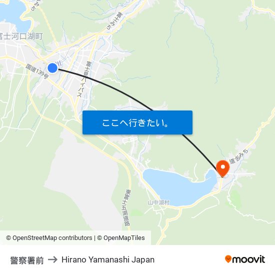 警察署前 to Hirano Yamanashi Japan map
