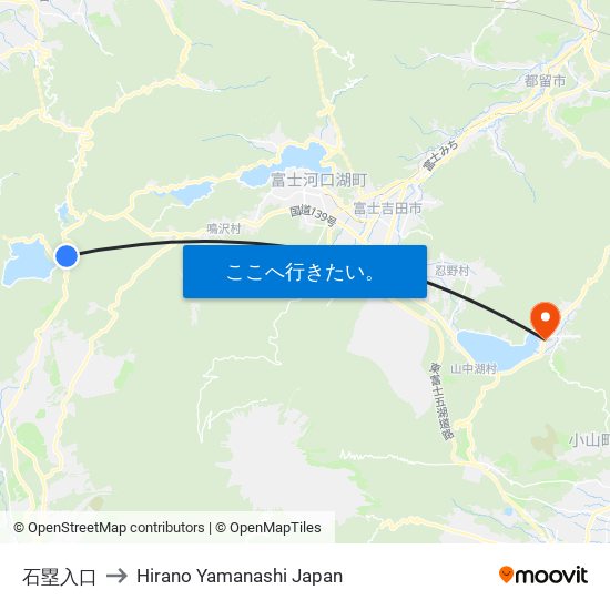 石塁入口 to Hirano Yamanashi Japan map