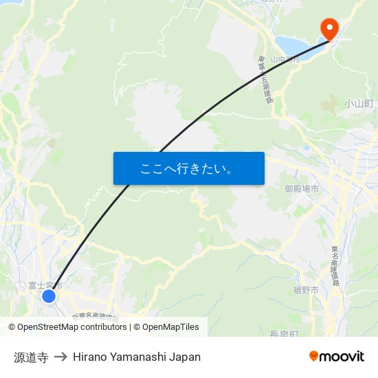 源道寺 to Hirano Yamanashi Japan map