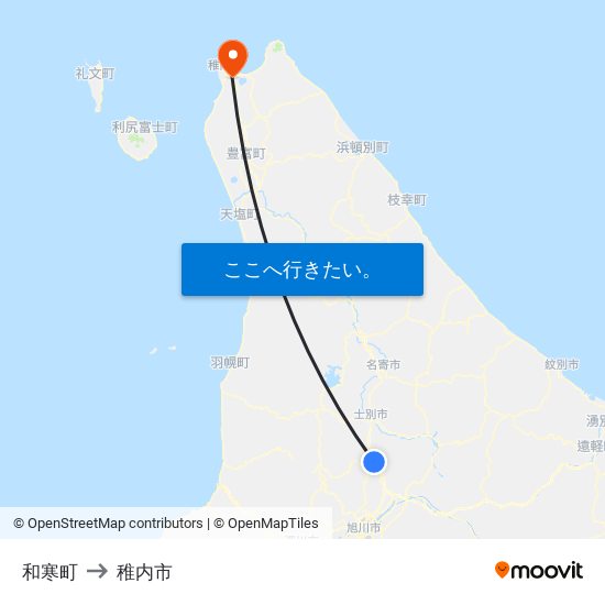 和寒町 to 稚内市 map