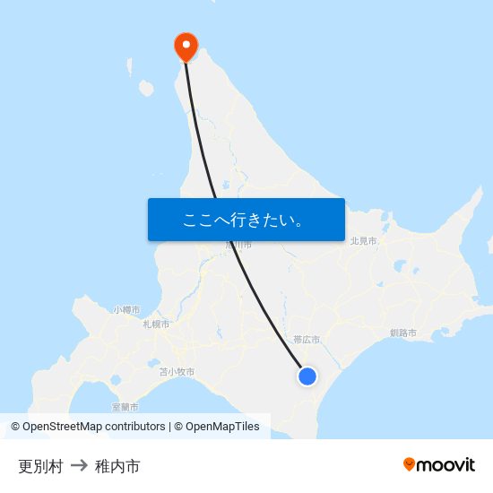 更別村 to 稚内市 map
