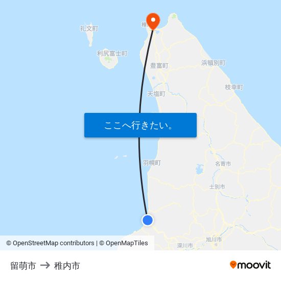 留萌市 to 稚内市 map