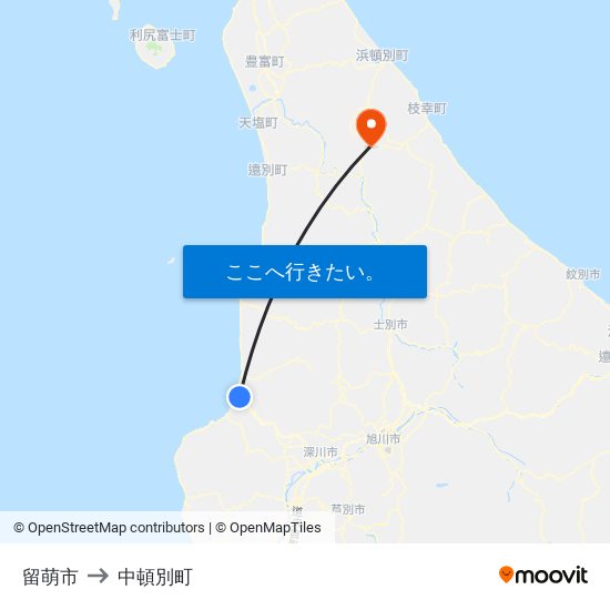 留萌市 to 中頓別町 map