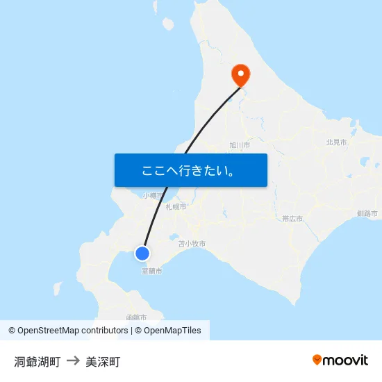 洞爺湖町 to 美深町 map
