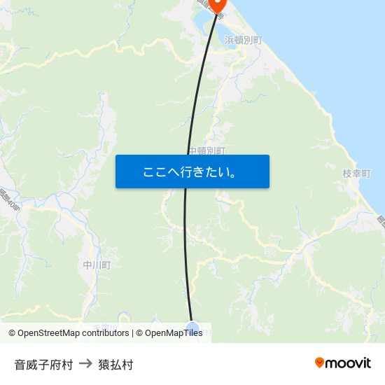 音威子府村 to 猿払村 map