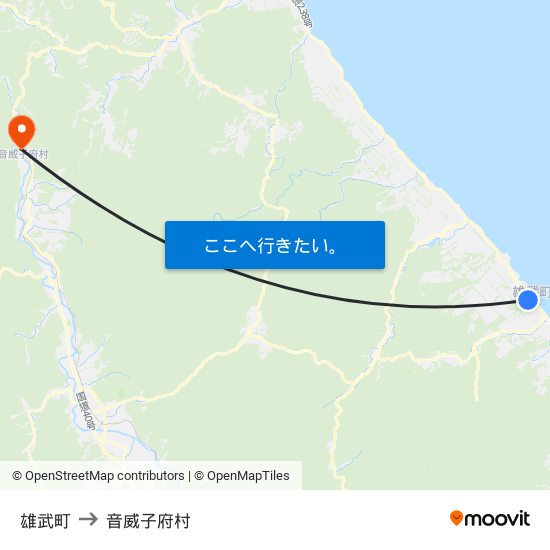 雄武町 to 音威子府村 map