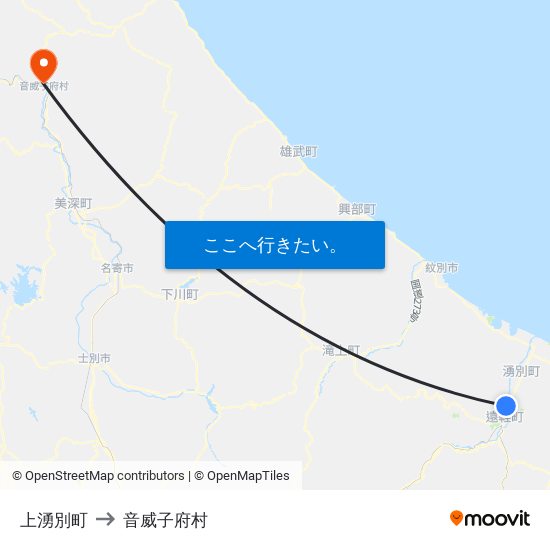 上湧別町 to 音威子府村 map