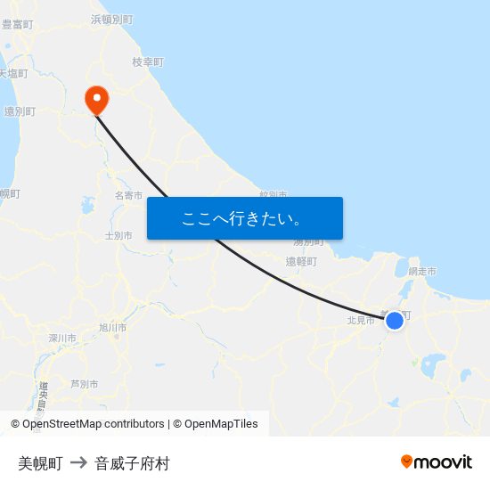 美幌町 to 音威子府村 map