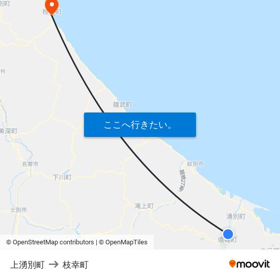 上湧別町 to 枝幸町 map