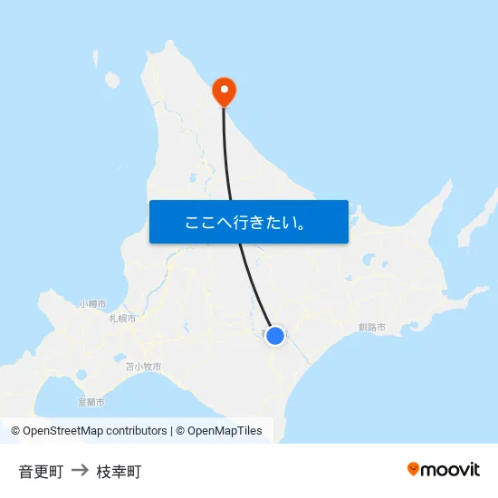 音更町 to 枝幸町 map