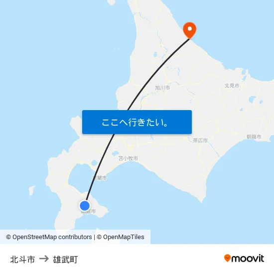 北斗市 to 雄武町 map