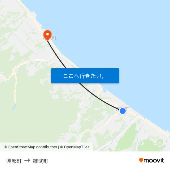 興部町 to 雄武町 map