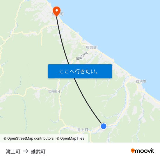 滝上町 to 雄武町 map