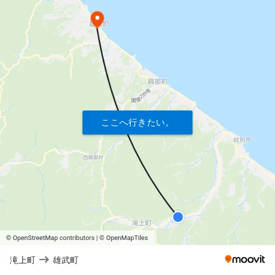 滝上町 to 雄武町 map