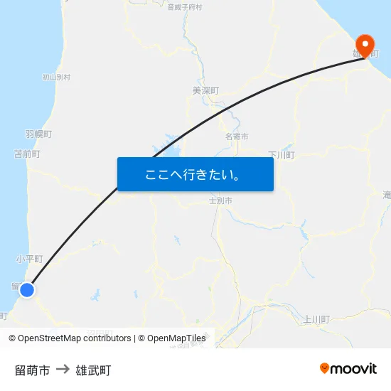 留萌市 to 雄武町 map