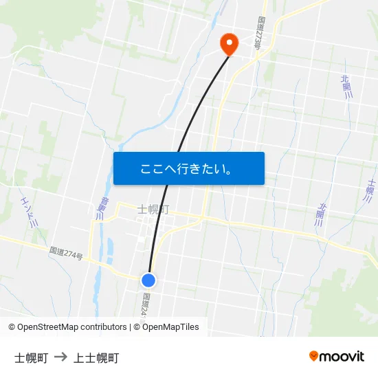 士幌町 to 上士幌町 map