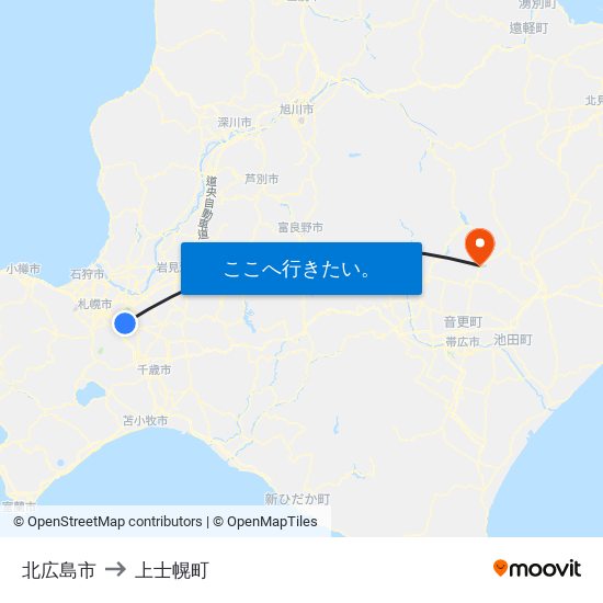 北広島市 to 上士幌町 map