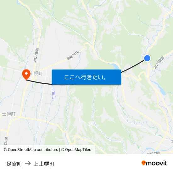 足寄町 to 上士幌町 map
