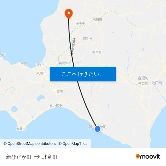 新ひだか町 to 北竜町 map