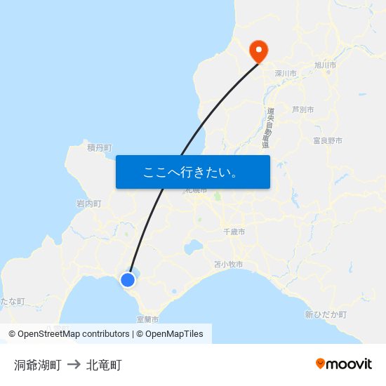 洞爺湖町 to 北竜町 map