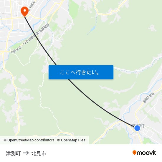 津別町 to 北見市 map