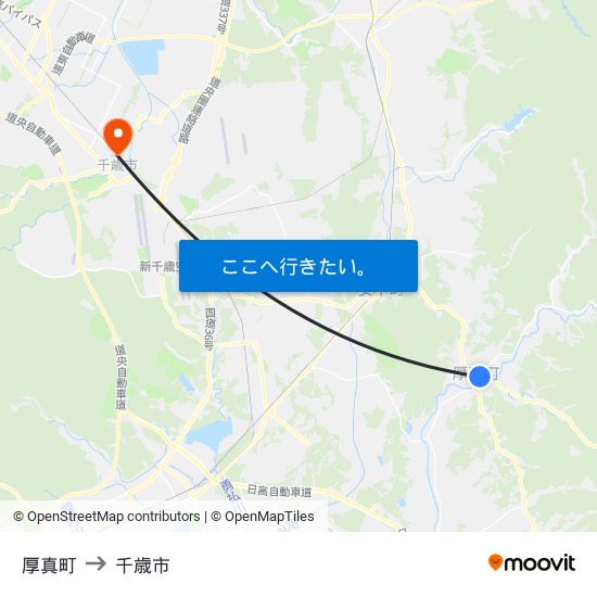 厚真町 to 千歳市 map