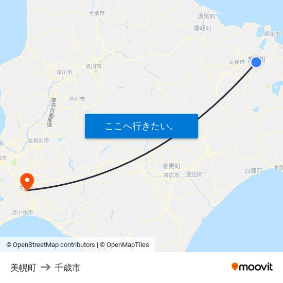 美幌町 to 千歳市 map