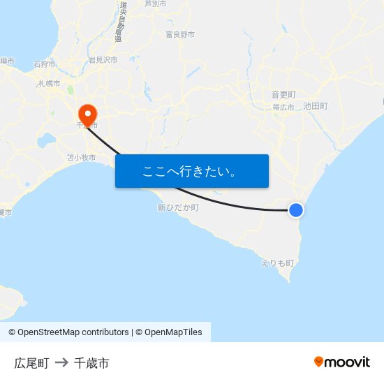 広尾町 to 千歳市 map