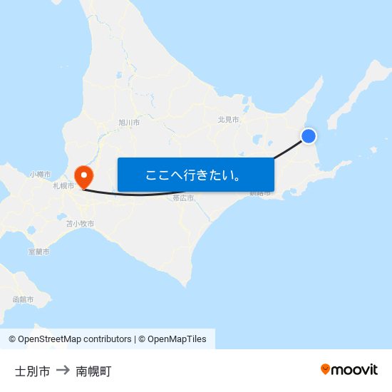 士別市 to 南幌町 map