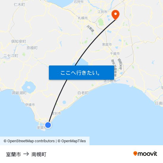 室蘭市 to 南幌町 map