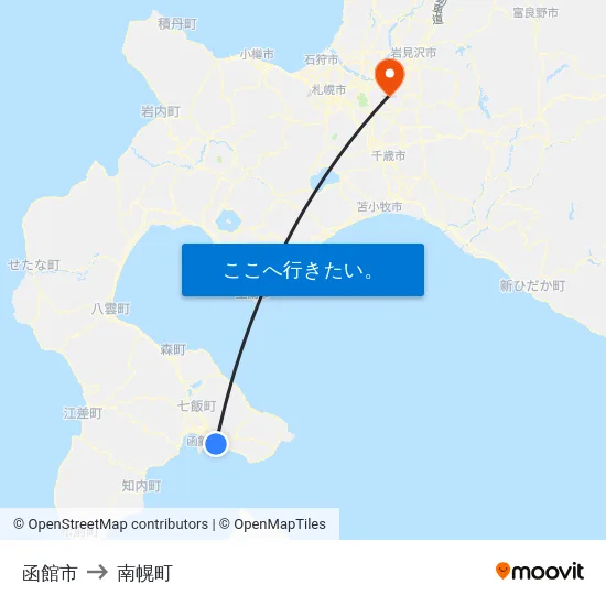 函館市 to 南幌町 map
