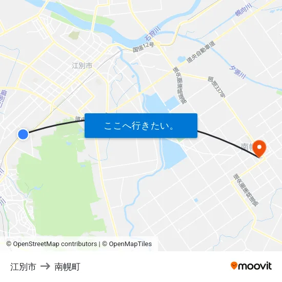 江別市 to 南幌町 map