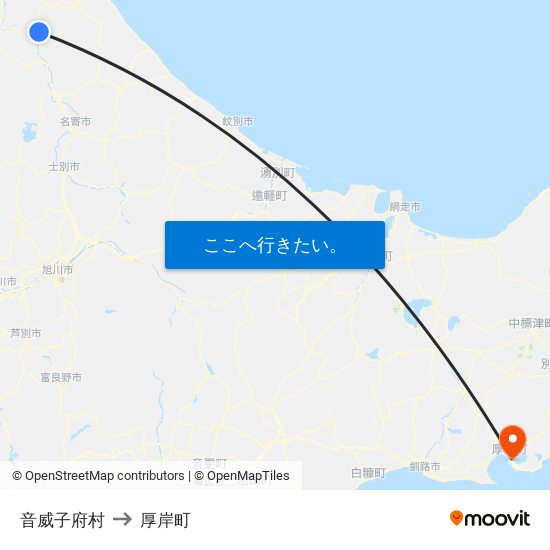音威子府村 to 厚岸町 map
